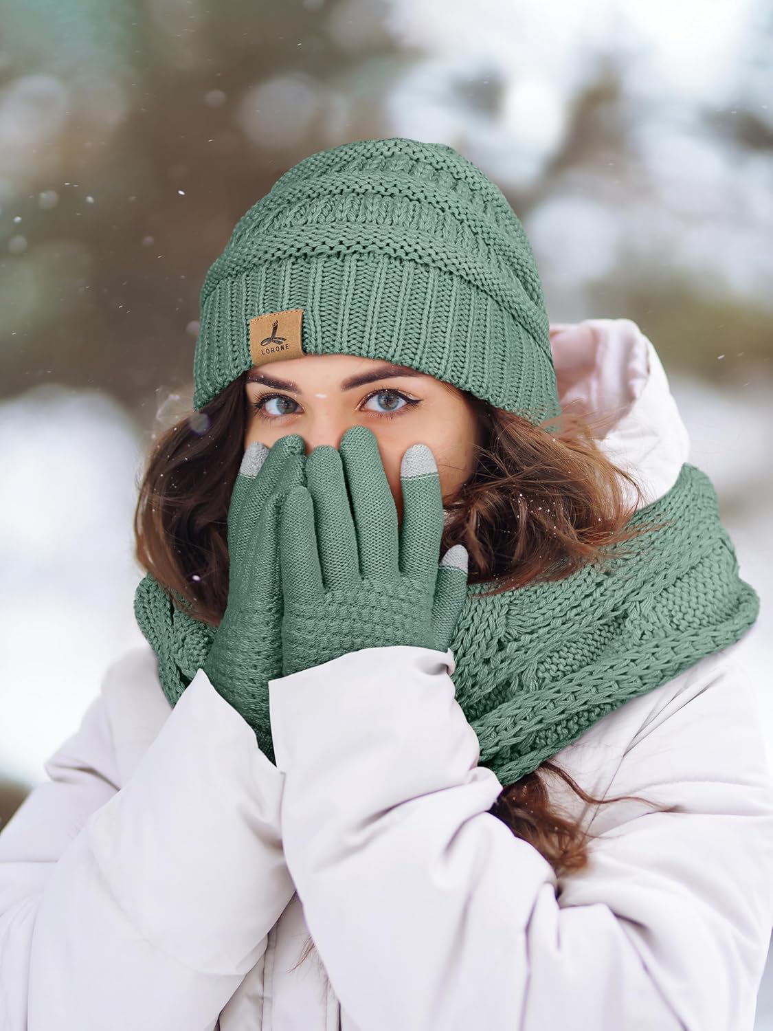 Winter Beanie Hat Scarf Gloves, Warm Fleece Knit Hats Touch Screen Gloves Neck Scarf Set Winter Gifts for Unisex Adult