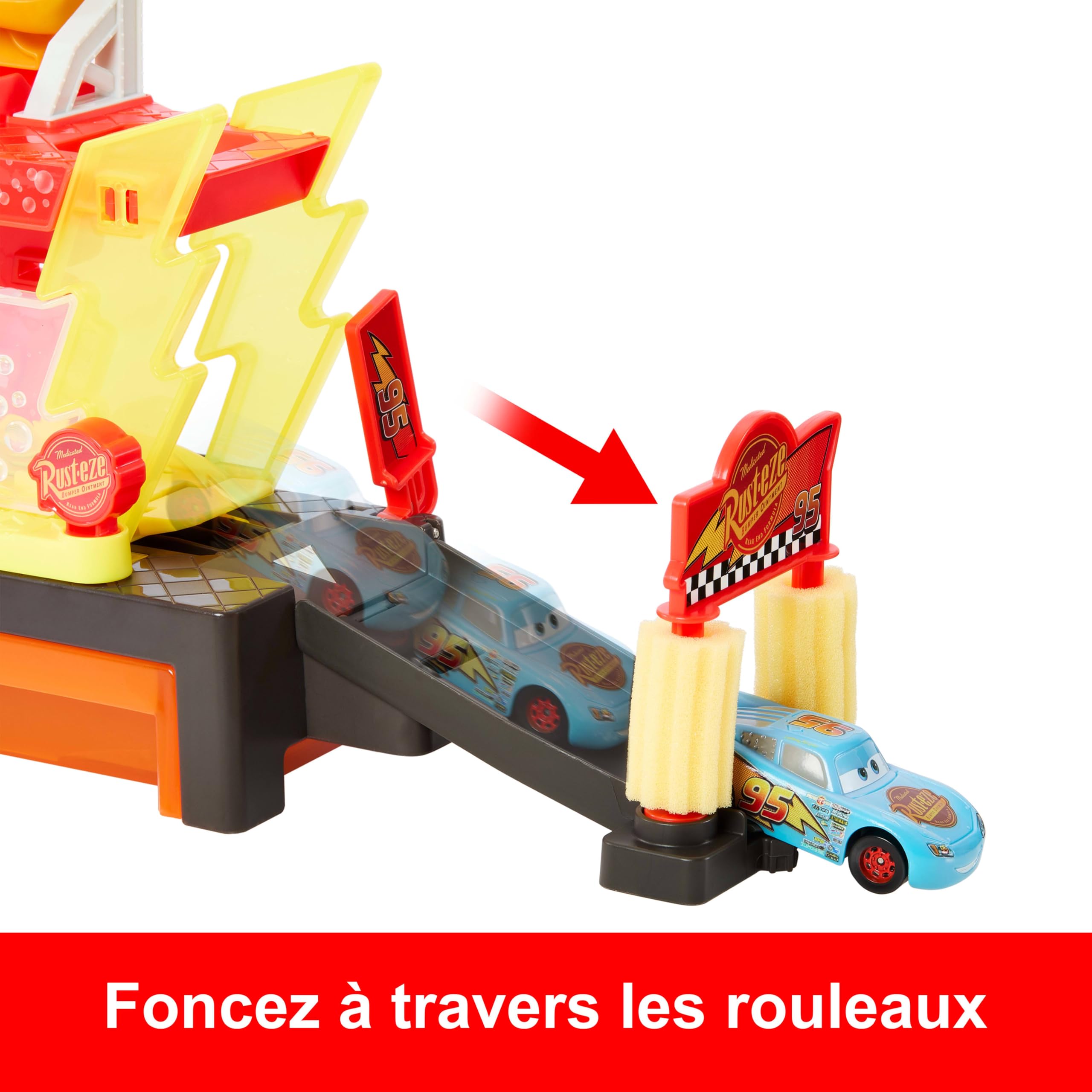 Disney · Pixar Station de Lavage Cars Color Changers Coffret de 51 cm de long avec véhicule Flash McQueen doté d’une fonction de changement de couleur, se connecte à d’autres coffrets, JBM70