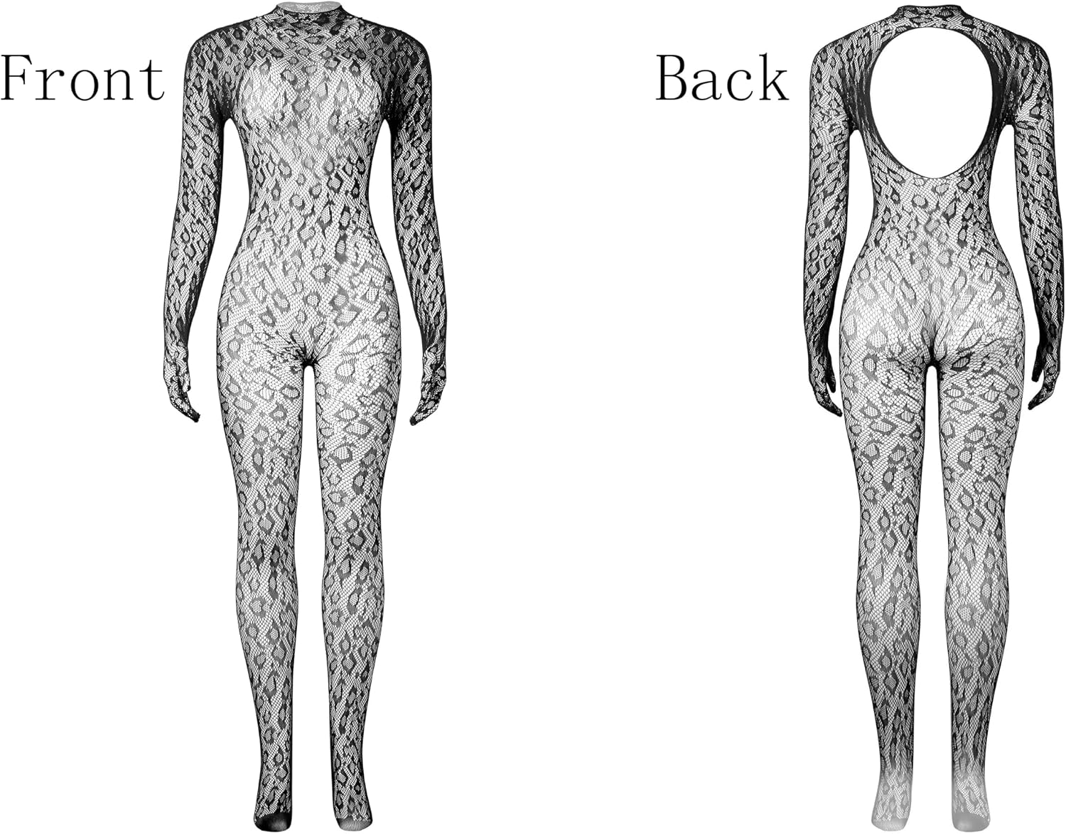 Hey Song Women's Fishnet Bodystocking Bodysuits Sexy Mesh Lingerie with Leopard Pattern Tights One Piece Jumpsuit