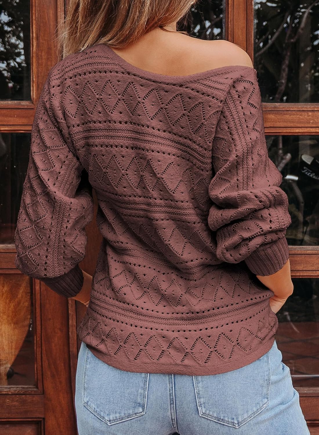 EVALESS Women's Crochet Boat Neck Long Sleeve Loose Fit Sweaters Fall Winter Clothes for Women Fashion 2025 - Image 8