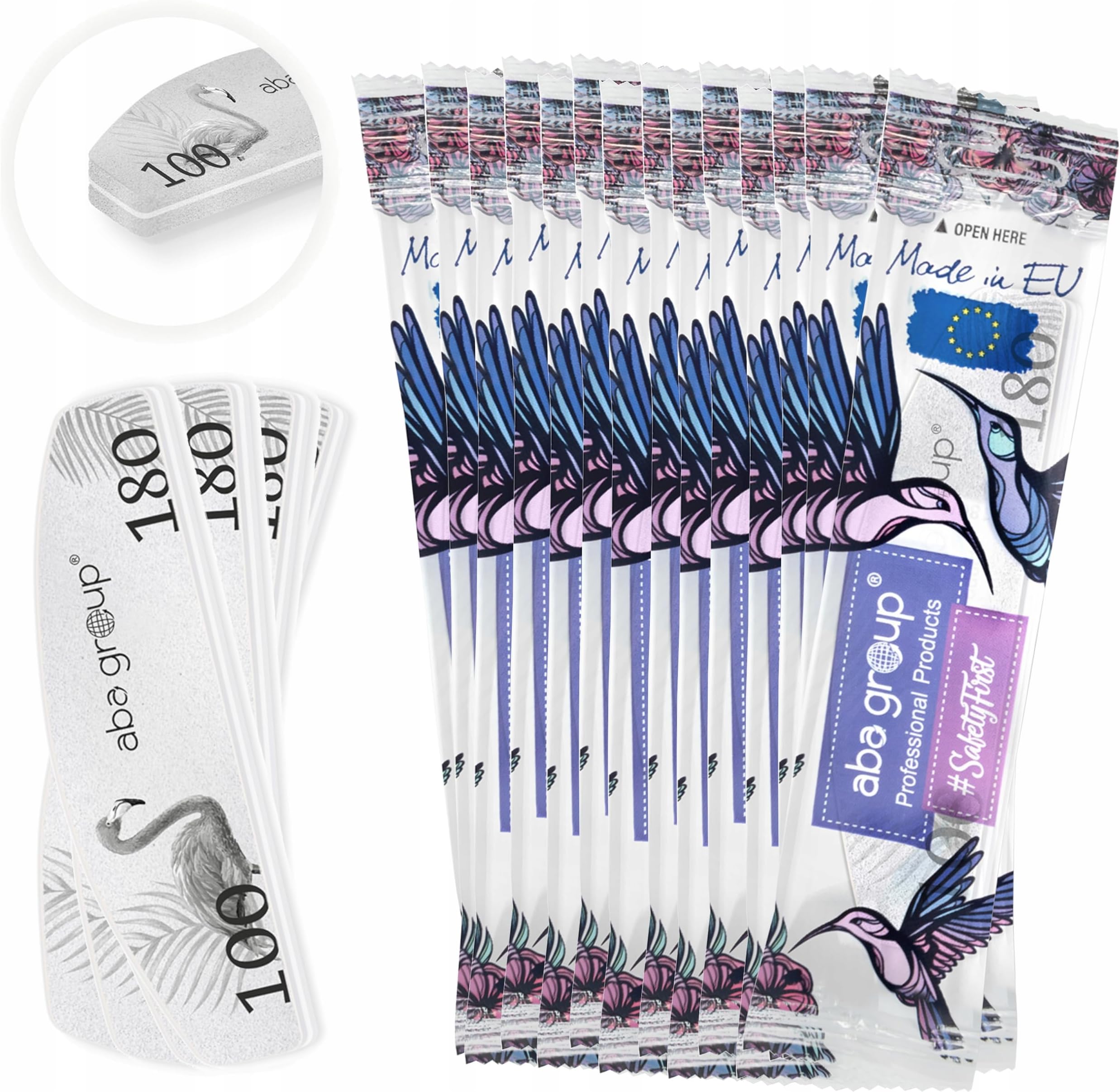 ABA GROUP Nail Polisher Mini Block Boot 100/180 - Set of 100 in Foil - High-Quality Polishing Files for Manicure - Ideal for Smooth and Even Results