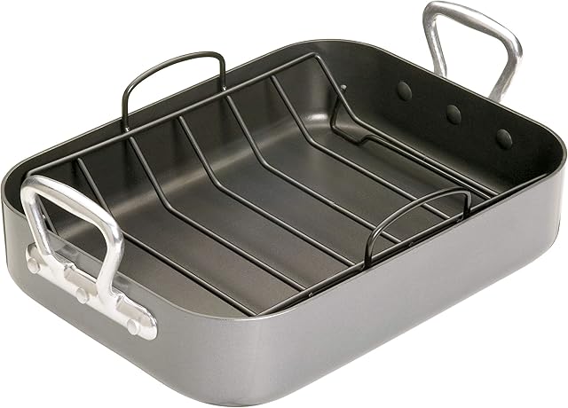MasterClass KCMCHROAST36 Deep Roasting Tin with Rack and Teflon Xtra Non Stick Coating in Gift Box, Carbon Steel Roaster with Handles, Grey, 36x 27.5x 7.5cm