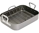 MasterClass Deep Roasting Tin with Rack and Teflon Xtra Non Stick Coating in Gift Box, Carbon Steel Roaster with Handles, 36 x 37.5 x 7.5 cm, Grey