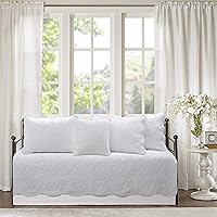 Vista 7 de Cozy Line Home Fashions - Juego de edredón de cama de algodón 100% Victoriano con medallón sólido blanco, matelassé, grabado, reversible, ligero