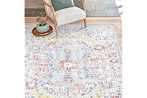 Ultra Bright Colorful Boho Floral Oriental Area Rug - Perfect for Brightening Your Home