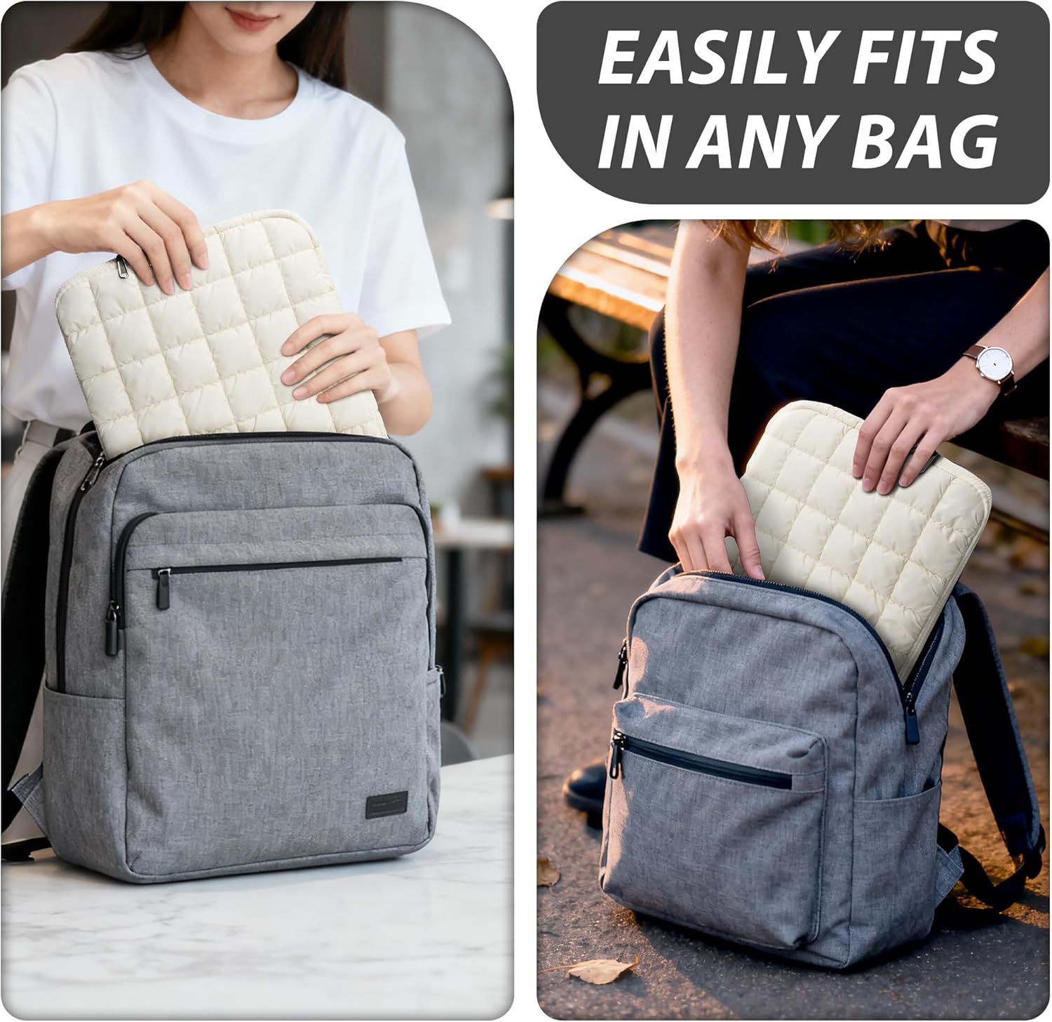 Quilted Cloud Puffy Laptop Sleeve White 13-14 Inch, Protective Carrying Case with Data Cable Bag, Compatible with MacBook Pro 14-Inch M4, 13 Inch iPad Pro, HP,Asus,Dell, Tablets Notebook