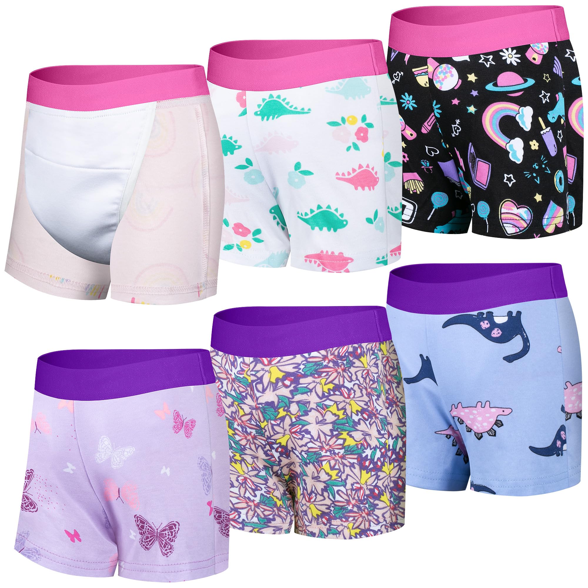 BIG ELEPHANT 6 Pack Toddler Potty Training Pants for Boys and Girls 100 Cotton Unisex Absorbent Boxer Style