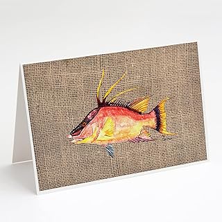 Caroline's Treasures 8753GCA7P Hog Snapper on Faux Burlap Greeting Cards and Envelopes Pack of 8 Blank Cards with Envelopes Whimsical A7 Size 5x7 Blank Note Cards