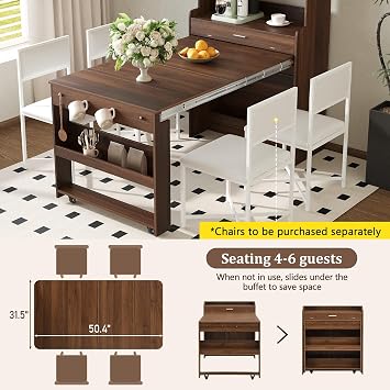 Buffet with Hutch, Foldable Dining Table for Small Spaces