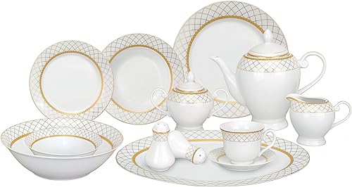 Vista 11 de Lorren Home Trends Juego de vajilla de porcelana de 57 piezas, Iris, servicio para 8