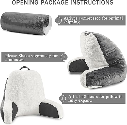 Miniatura 4 de downluxe Almohada de lectura Sherpa con brazos de apoyo, almohadas de cama para sentarse en la camasofá, almohada grande para adultos con espuma