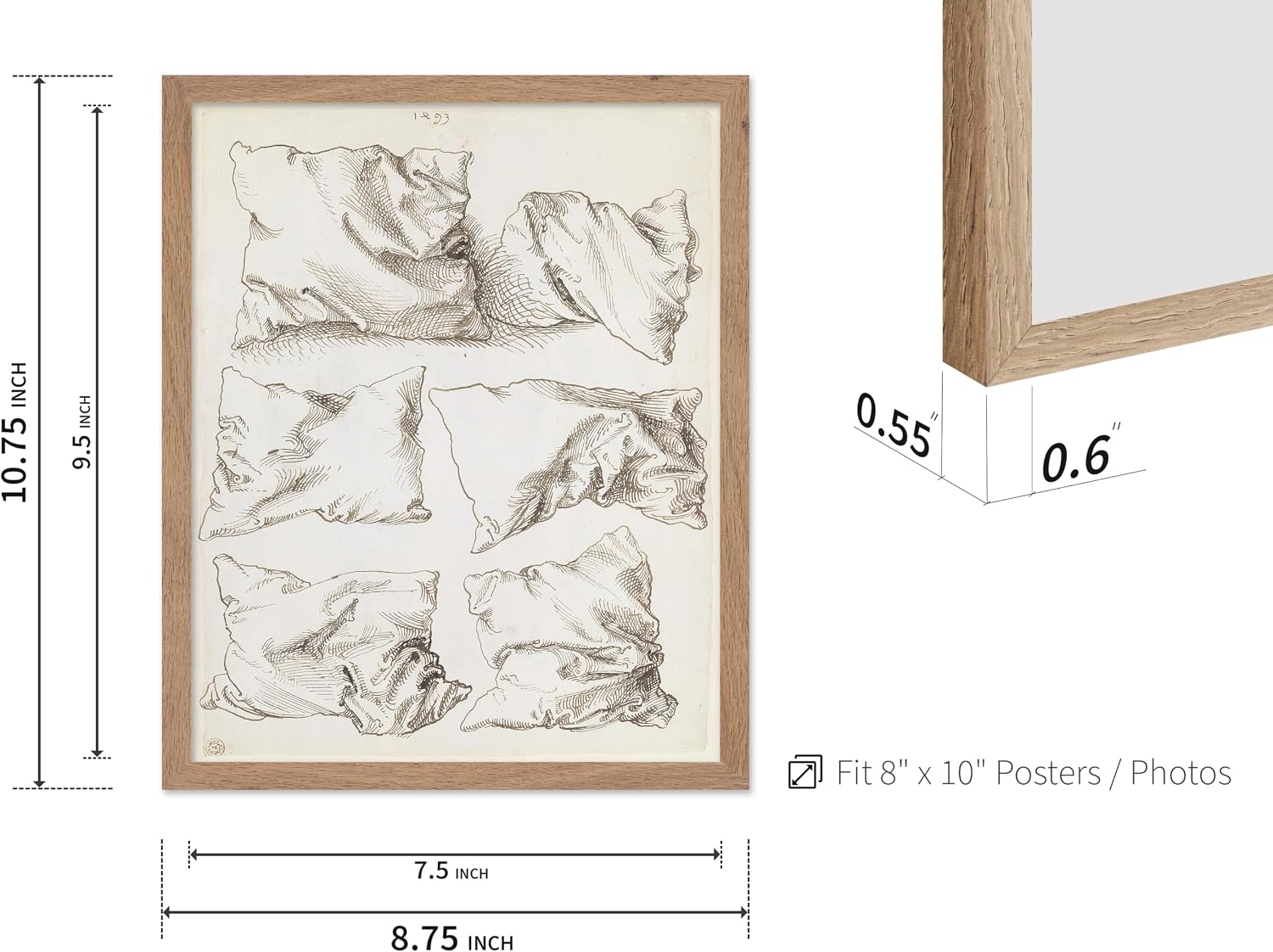 Poster Master Vintage Illustration Poster - Retro Minimalist Print - Gift for Artist, Friend - Six Studies of Pillows, Sleep, Sketch - Wall Decor for Home, Bedroom, Office, 8x10 Beige Framed