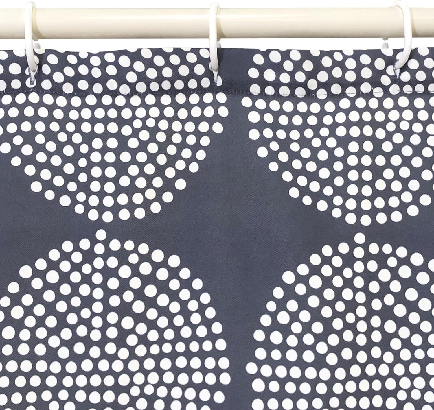 CAIT CHAPMAN HOME COLLECTION Water Repellent Spill Bead Up Fabric Shower Curtain Set 70”x72” with 12 Hooks, 100% Polyester (Gray Polka)