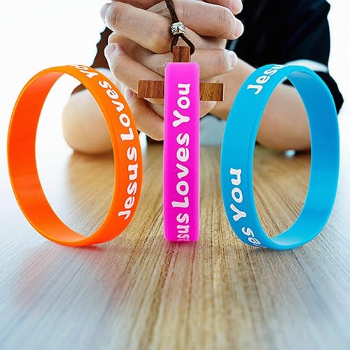 Miniatura 4 de Jesus Loves You - Pulseras de goma coloridas de silicona cristiana para hombres y mujeres, regalos de fiesta, pulsera inspiradora para adultos,