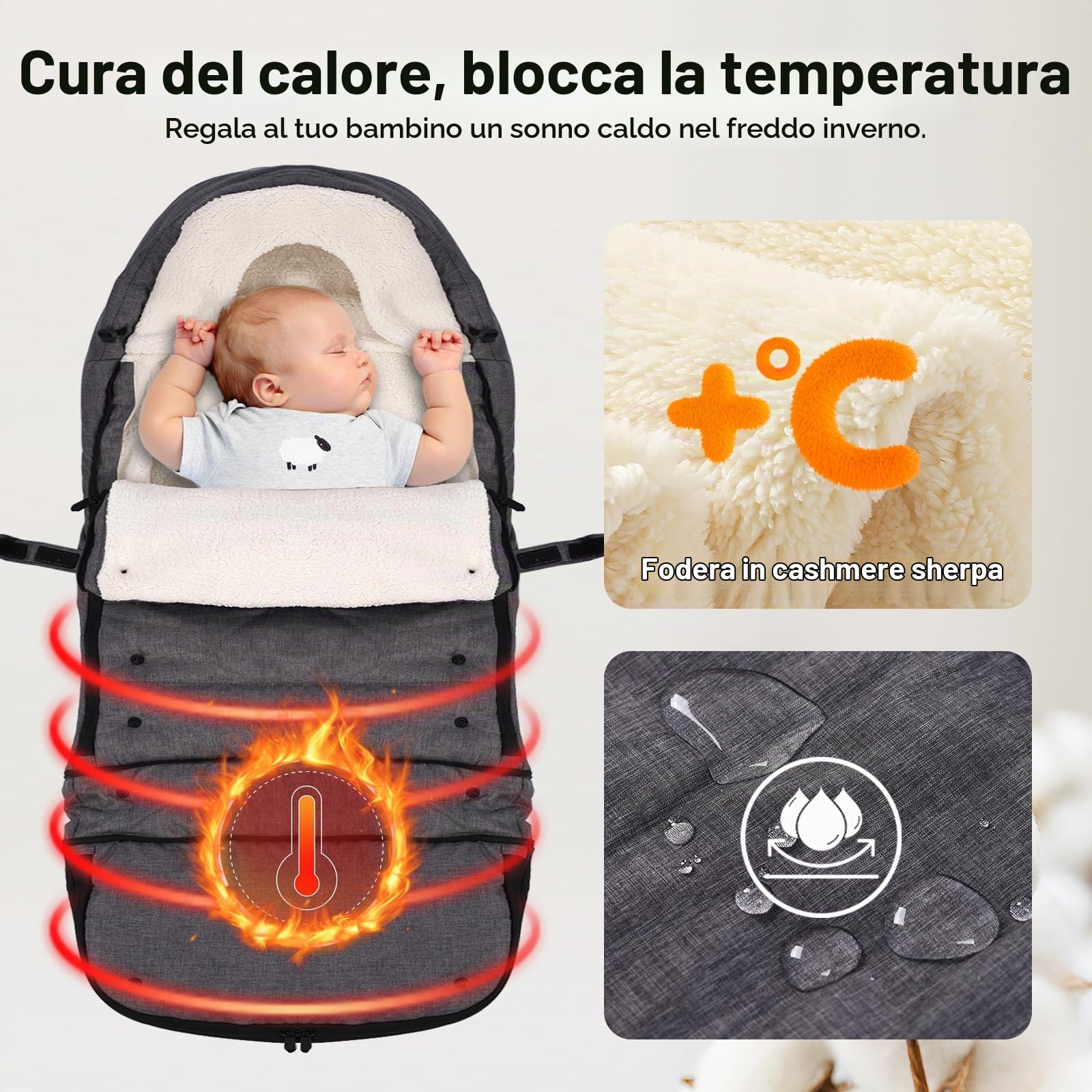 auvstar Coprigambe Passeggino Universale,Sacco Termico Per Bebè con Allungato,Sacco a pelo Passeggino Grande Invernale,Antiscivolo,Antivento,Termico (Grigio)