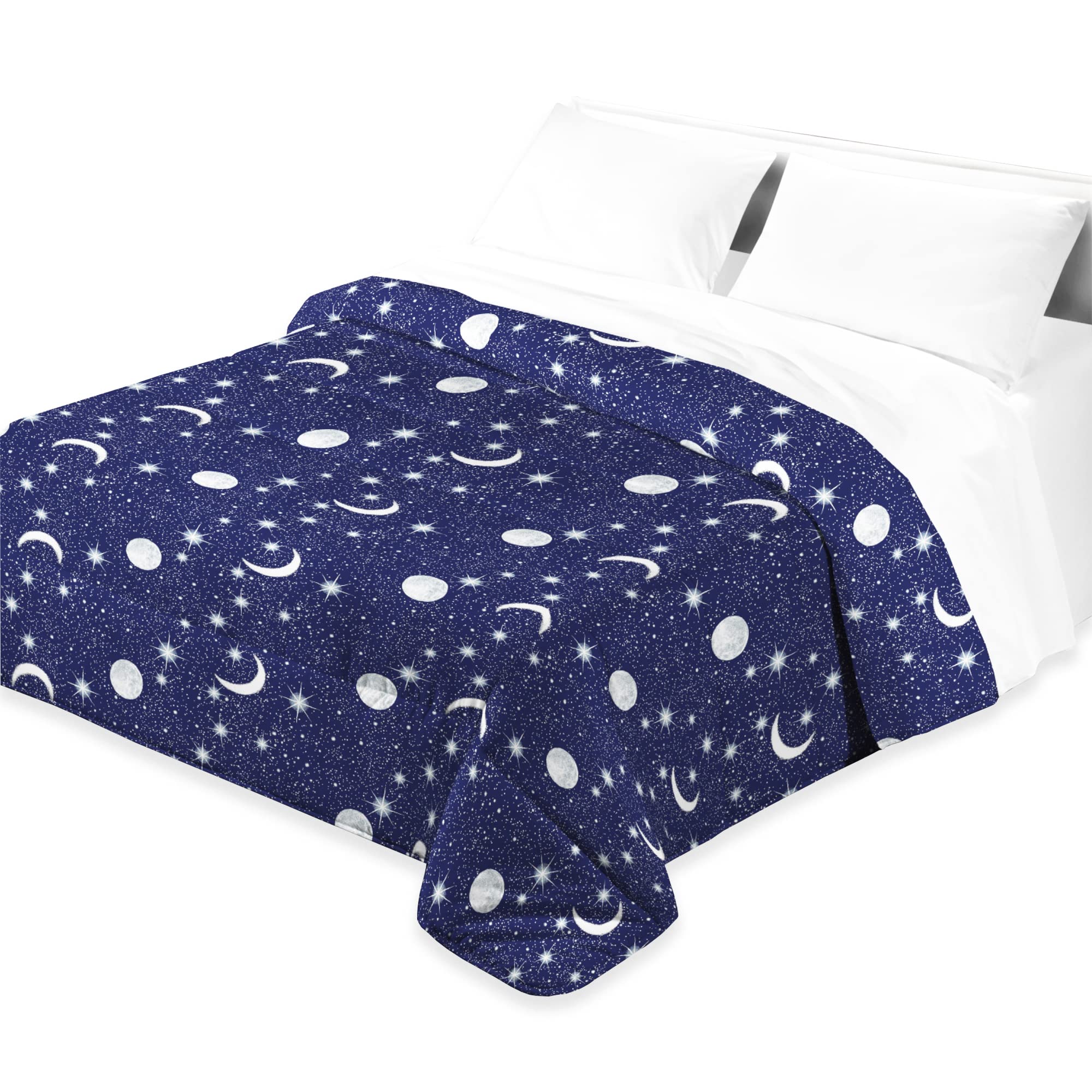 Tata Home Trapunta Invernale Matrimoniale 260x260 cm Imbottita 300 gr/mq Piumone Caldo Pesante Blu Stelle Luna Made in Italy Mod. Cielo Stellato