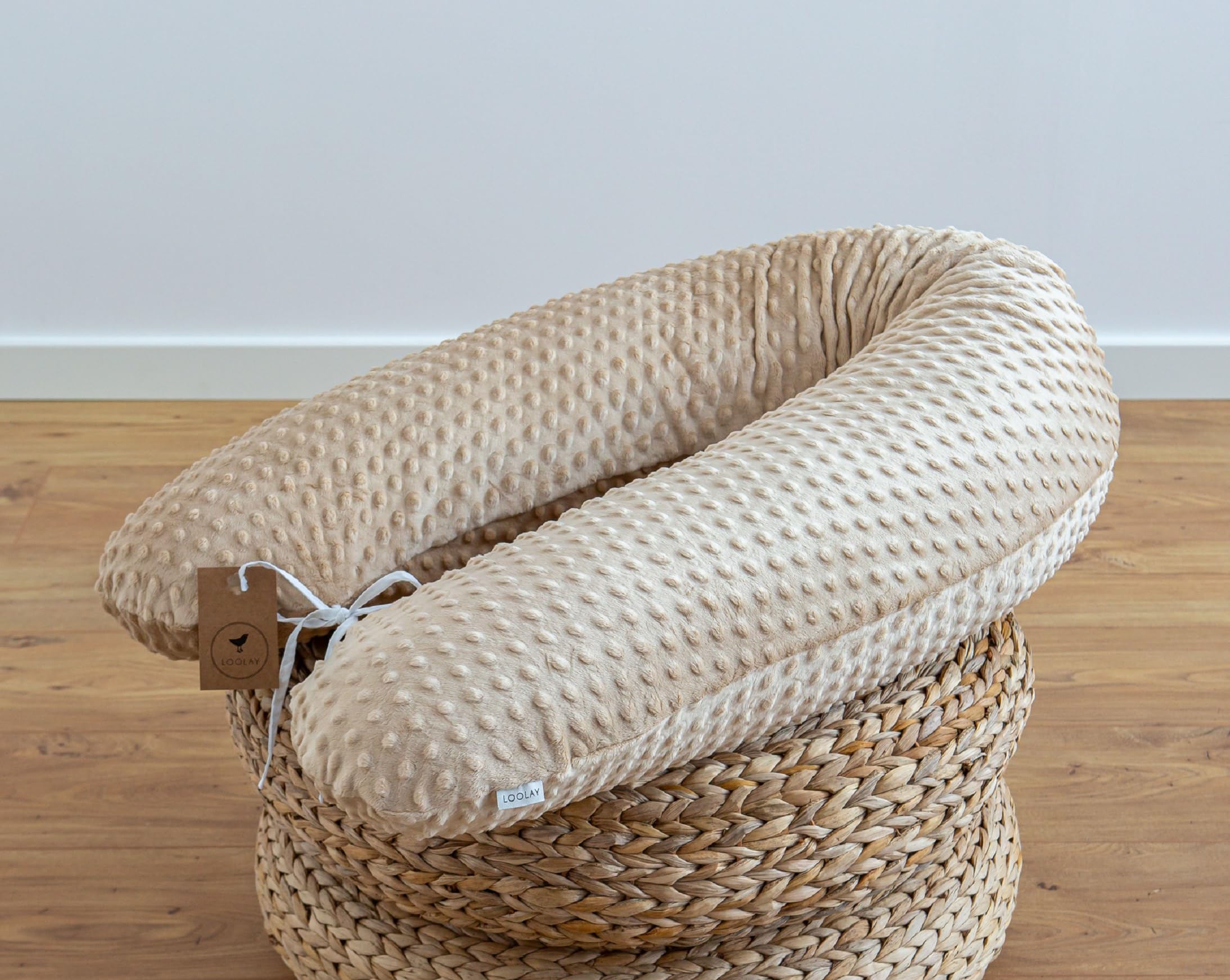 LOOLAY Coussin de Grossesse - Coussin d'allaitement 170 cm - Coussin pour Sommeil latéral 100% Minky - avec Housse Amovible - Coussin Ergonomique de Grossesse pour Dormir (Beige)