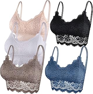 Duufin Pack of 5 Lace Bra Bralette Lace Padded for Women and Girls, 5 Colours
