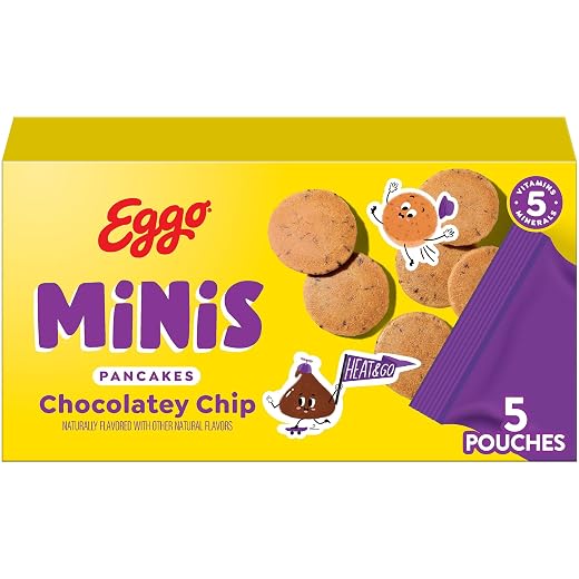 Eggo Minis Chocolatey Chip Pancakes, Breakfast Food, Frozen Breakfast, 5 Pouches (Frozen)