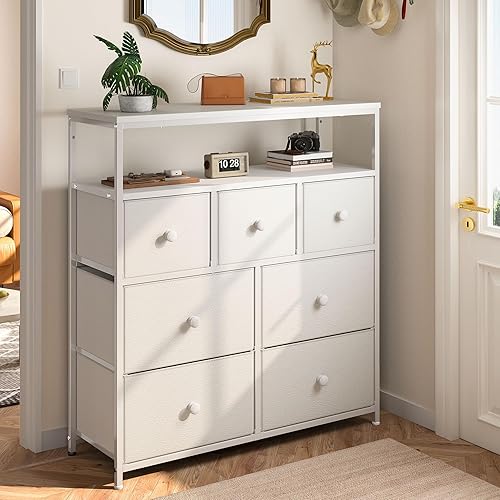 Miniatura 31 de EnHomee Soporte de TV para dormitorio con 7 cómodas y 2 estantes abiertos, cómodas y cómodas para pasillo, entrada, dormitorio, gris Gris