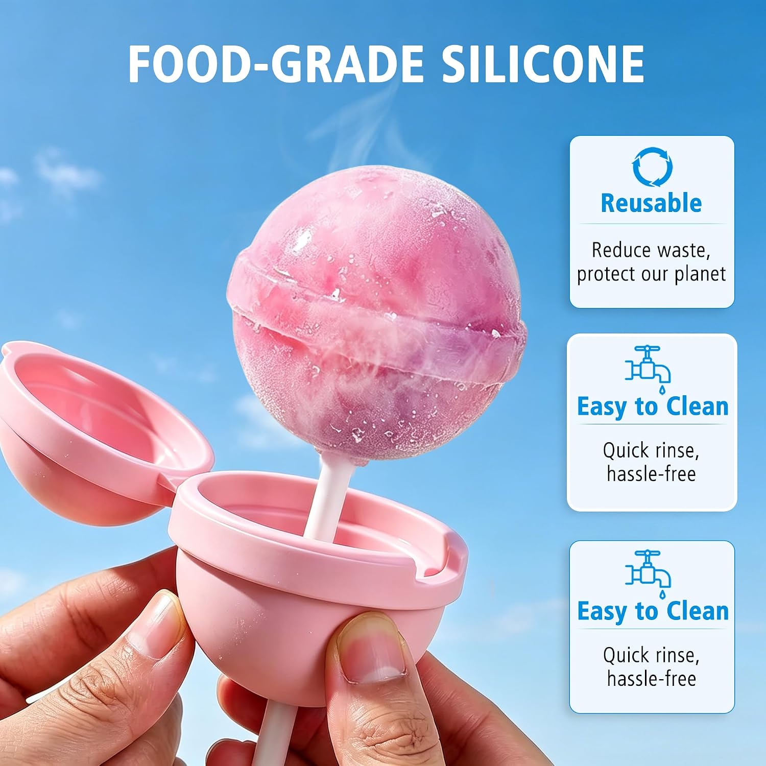 SALLO 4-Pack Silicone Popsicle Molds, Mini Round Reusable Ice Pop Maker
