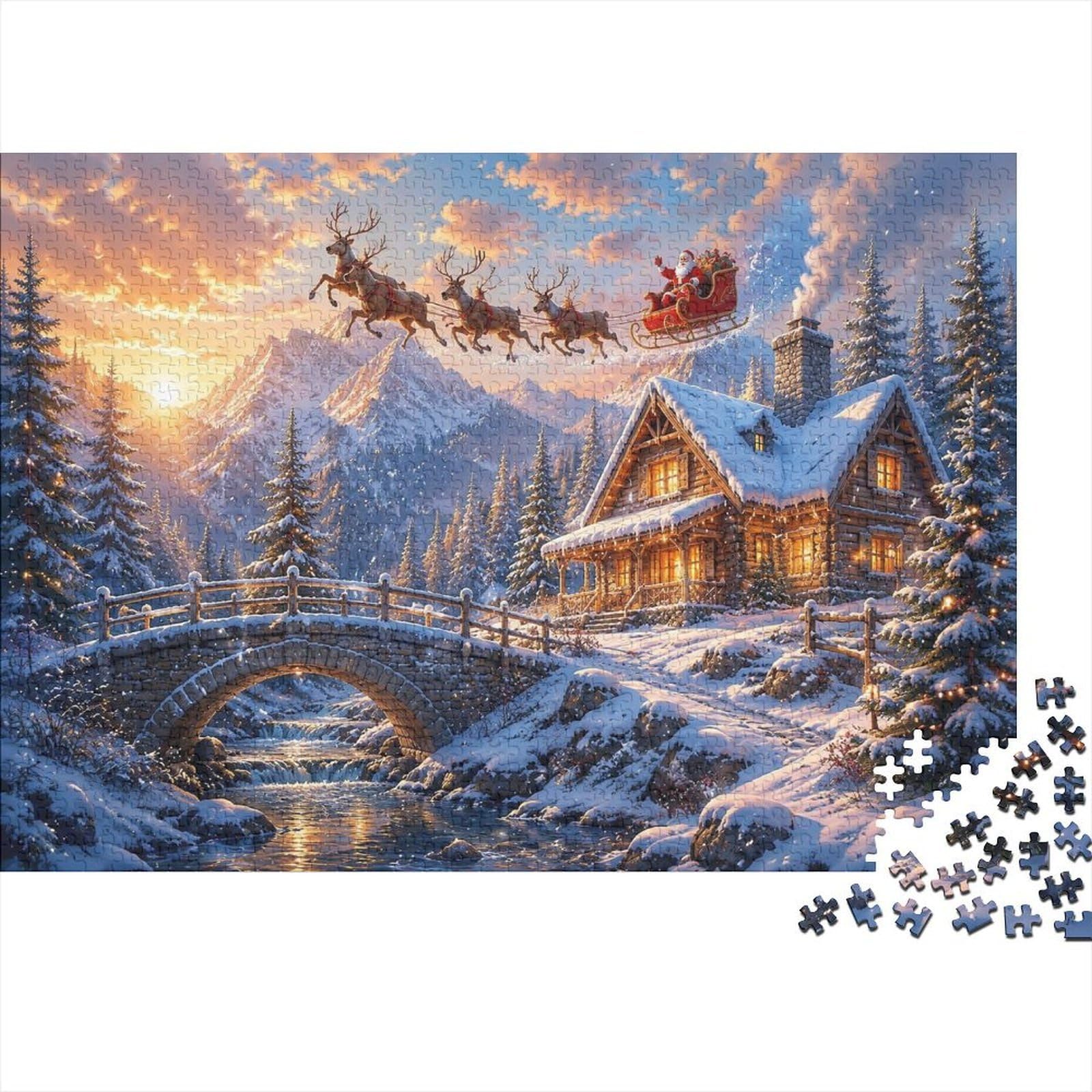 Winter Cabin Bridge 1000 Pieces Mini Jigsaw Puzzle for Adults