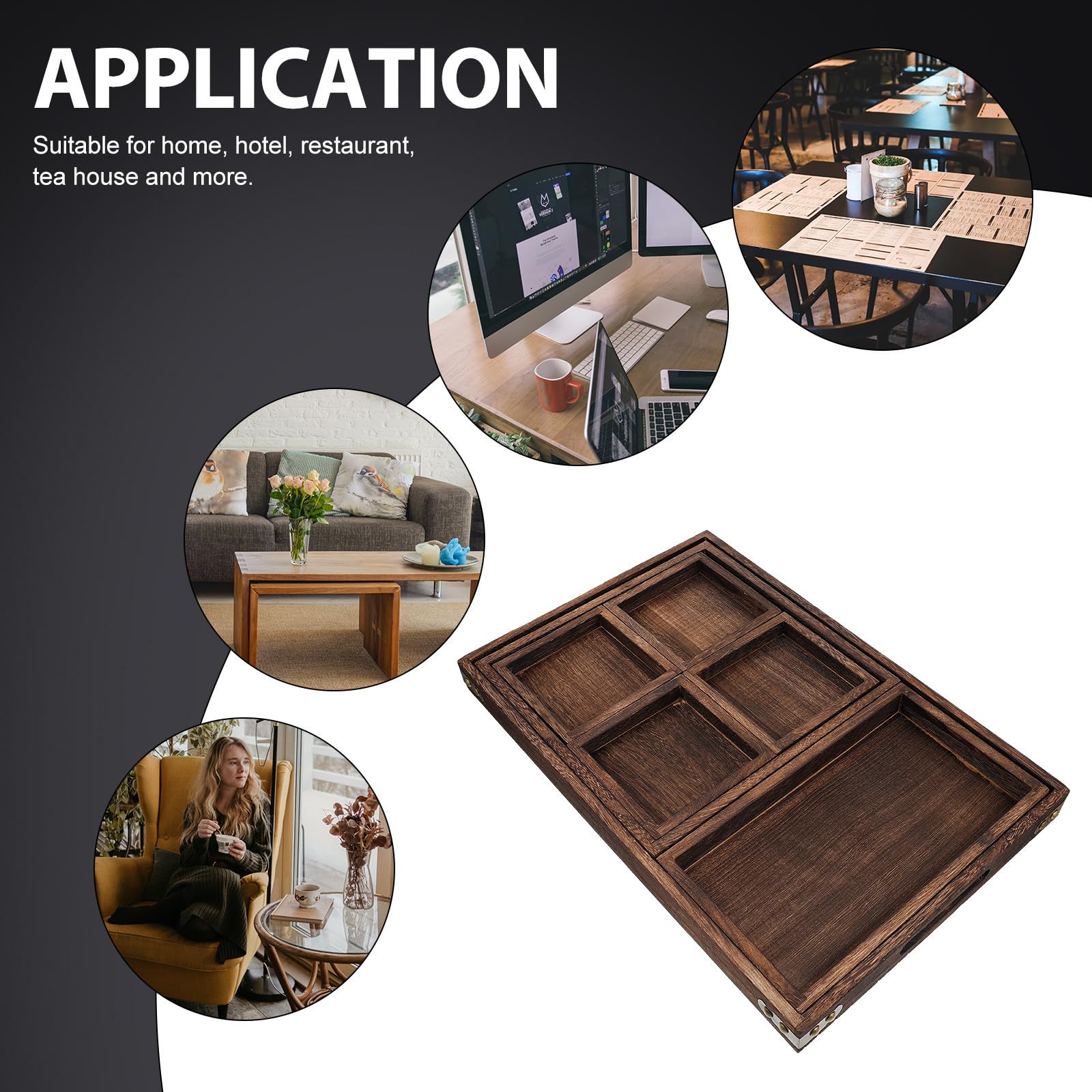 POPETPOP Bandeja de Servicio de Alimentos de Madera Rectangular, Bandeja para Servir Postres, Diseño Simple, Fácil de Lavar, Resistente al Desgaste, para Té y Vajilla