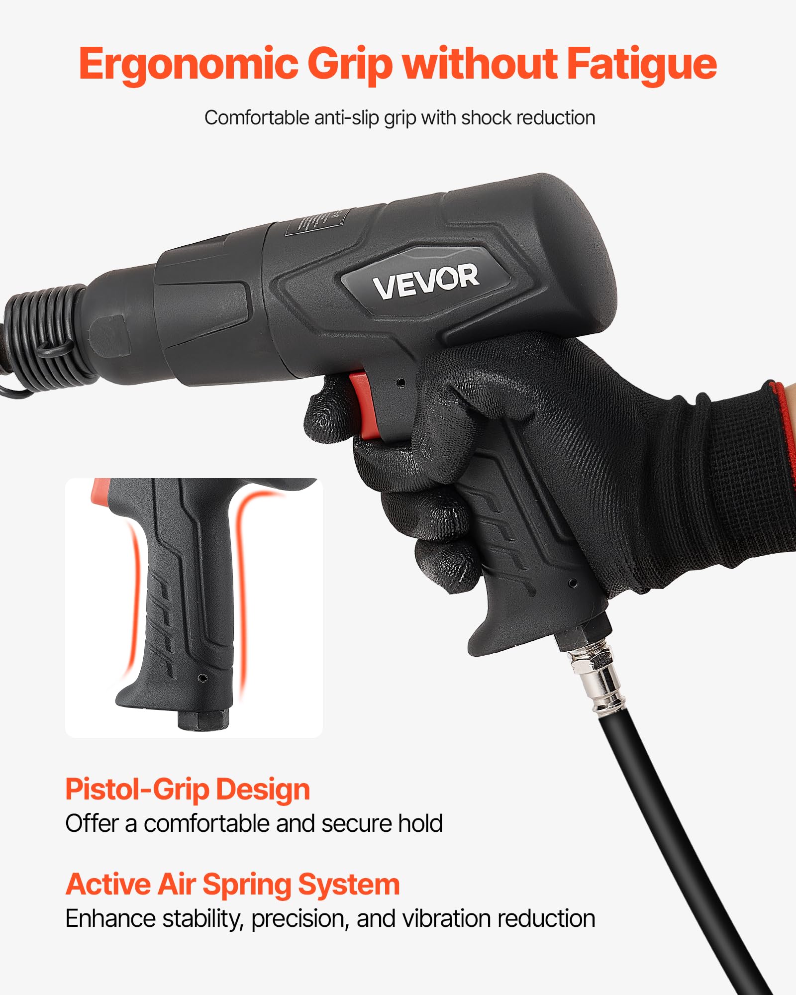VEVOR Martello Pneumatico 2500-2700 Colpi/min, Corsa 7 cm, 4 Scalpelli 17 cm