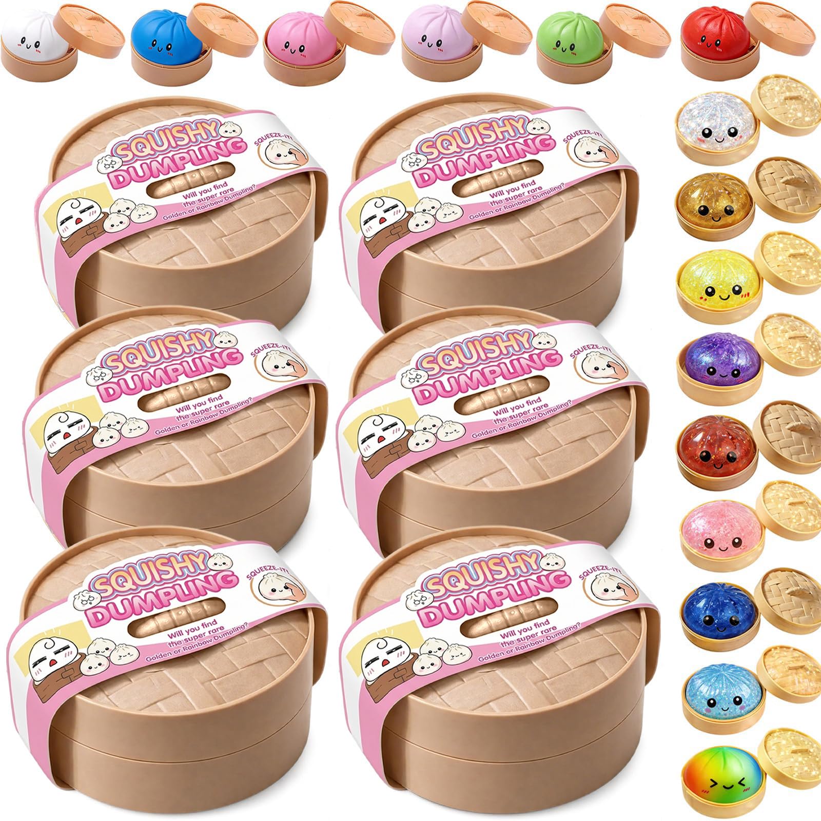 Mystery Dumpling Squishy Glitter – Random Color, Rare Buns Fidget Set, Stress Relief Squishy Toy for Collectors,Great Gift (Random Colors,6 Pack) (Random Colors,6 PACK)