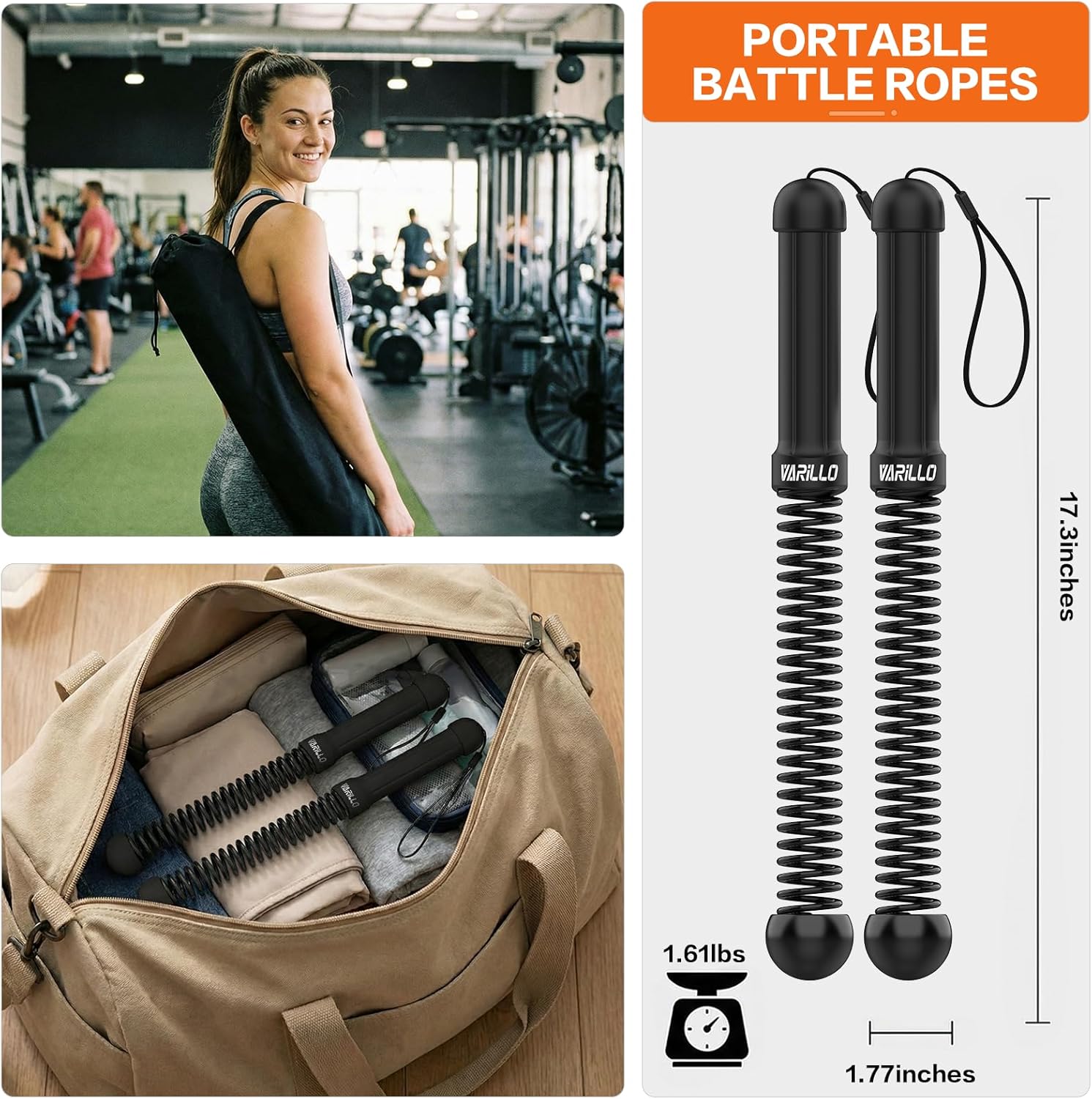 Ropeless Battle Ropes for Home Gym, Portable Cordless Weighted Battle Ropes with Storage Bag, High Calorie Burn for Men & Women, Fitness Equipment for HIIT & Low-Impact Aerobic Training