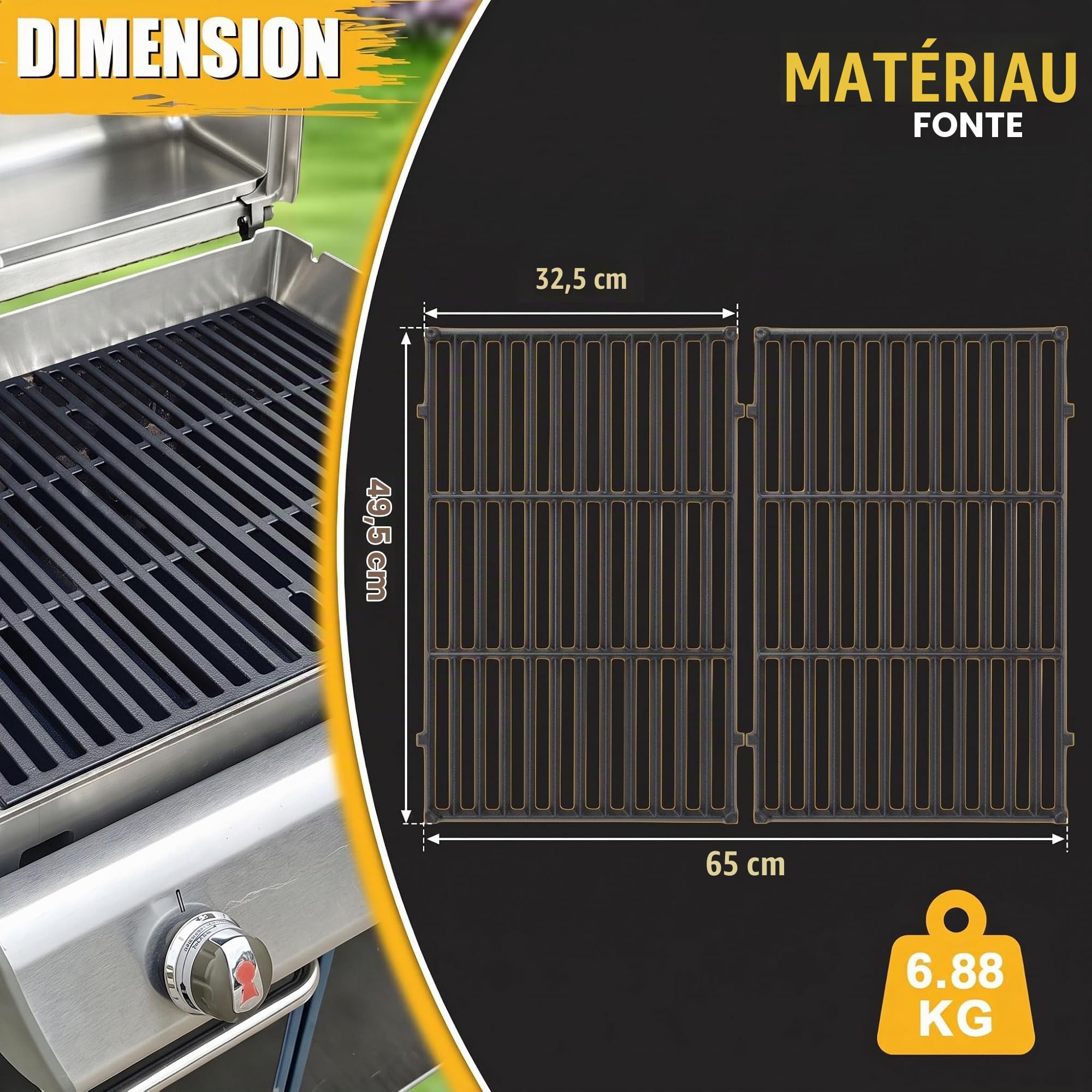 Bar.B.Q.S Grilles de cuisson en porcelaine et fonte émaillée pour grils Genesis EP/S - 310, 320, 330 (2011-2016), E-330, Genesis E-310, Genesis E-320, Genesis E-330 (2011-2016)