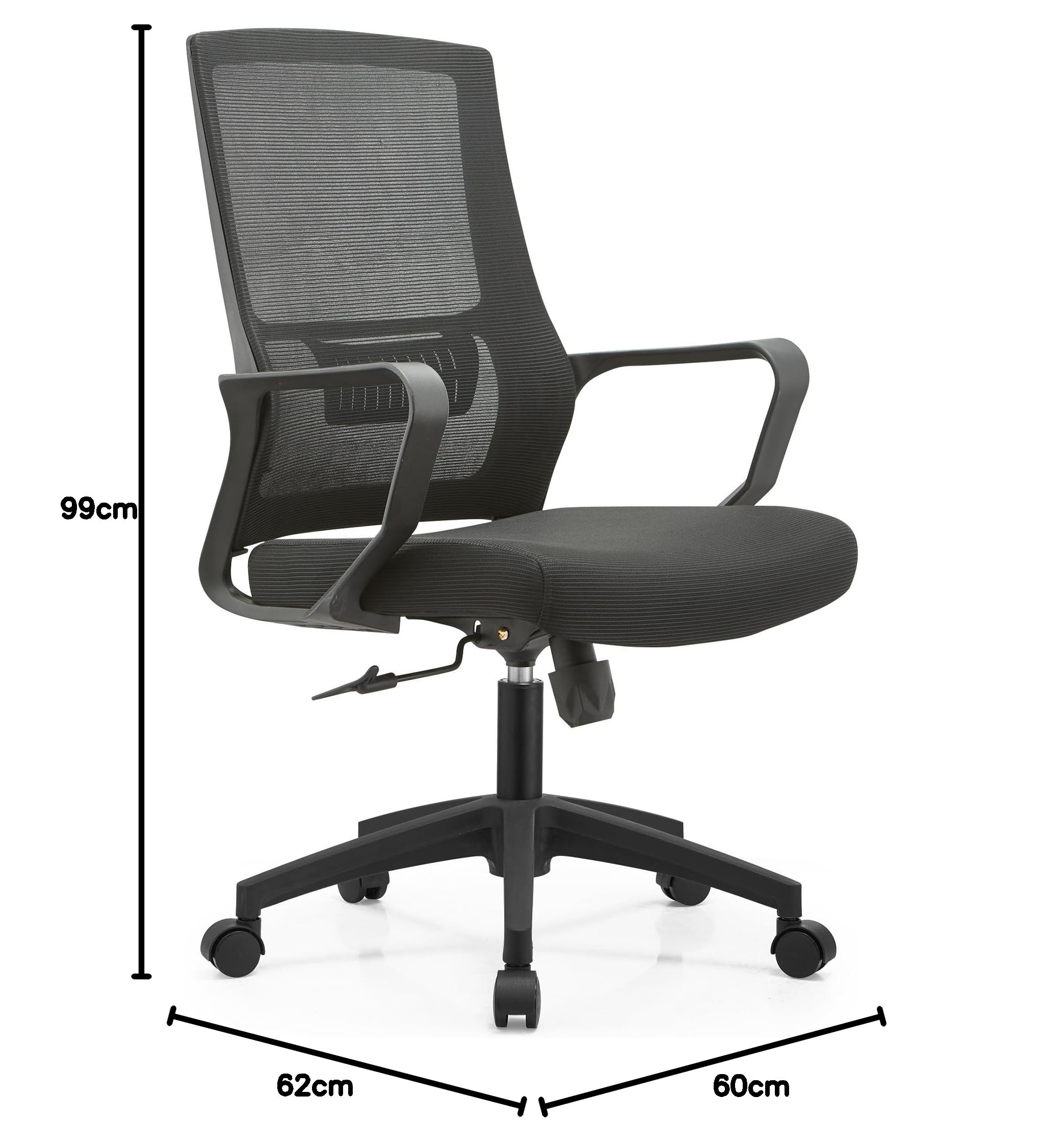 milani home - sedia ufficio girevole con ruote, nero, in polipropilene e metallo, 60 x 62 x 99-109 cm, 60 x 62 cm