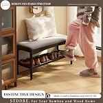 STDDRE Shoe Bench Entryway Bamboo 2-Tier Shoe Rack with Cushion Padded Seat Shoe Bench Organizer Stable for Hallway, Living Room, Bedroom(31.5 * 11.4 * 16.5IN, Black-Gray)