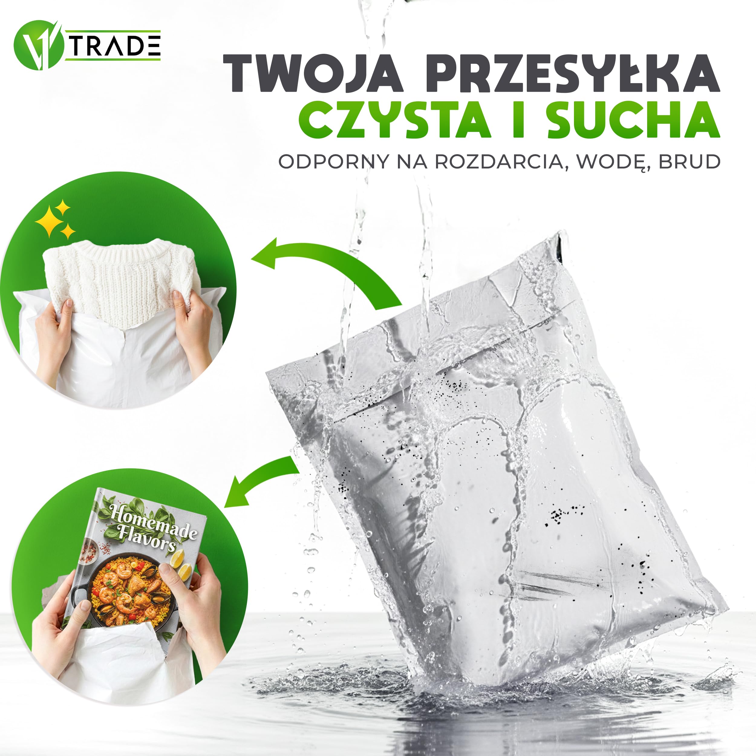 V1 TRADE torby kurierskie 26x35cm – torebki wysyłkowe z taśmą samoprzylepną – torby pakowe 100 szt. – torebki wysyłkowe na ubrania, Vinted, handel online i wysyłki towarów
