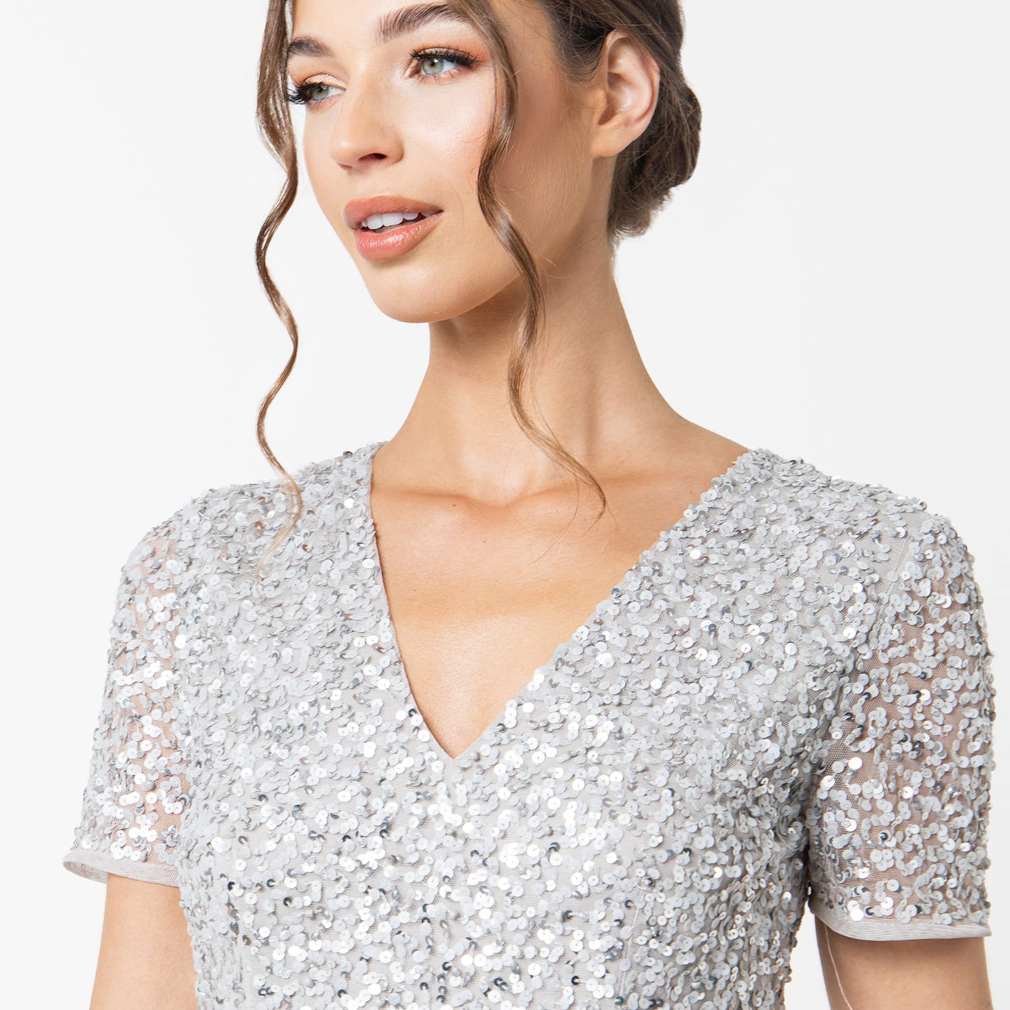 Maya Deluxe Maya Deluxe V Neckline Embellished Midi Dress Vestido de Dama de Honor Mujer