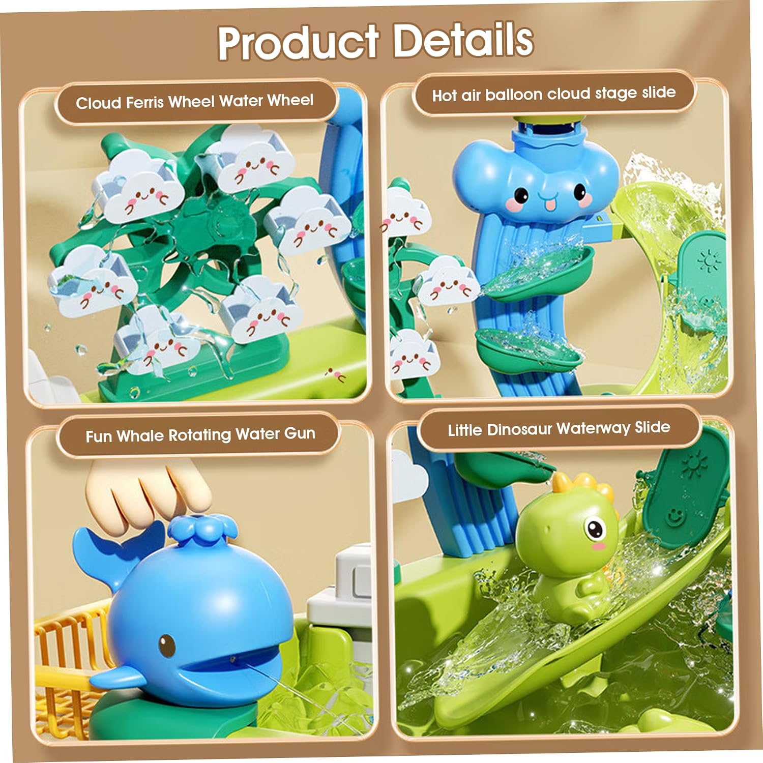Toddler Sink, Toy Sink with Running Water, Toddler Play Set - Dinosaur Themed Kids Water Table with Fishing, Dishwashing & Slide, Electric Circulating System, 20in Plastic Toy for Toddlers