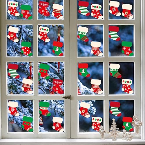 Miniatura 6 de Medias de Navidad para ventana, calcomanías de Feliz Navidad, medias de vacaciones, calcomanías de ventana extraíbles para decoración de ventana