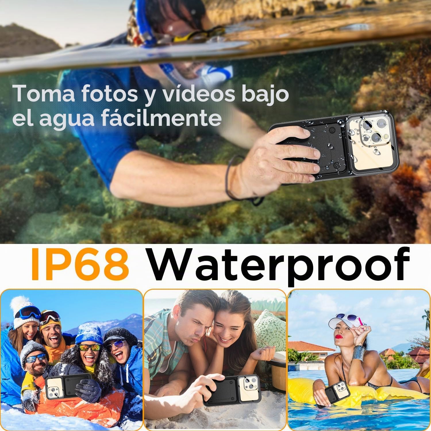 AICase Funda impermeable universal con función de autocomprobación, resistente al agua, funda impermeable para iPhone 16 Pro Max/Plus, 15 Pro Max, 14 Pro Max/13 Pro Max 6,9 pulgadas