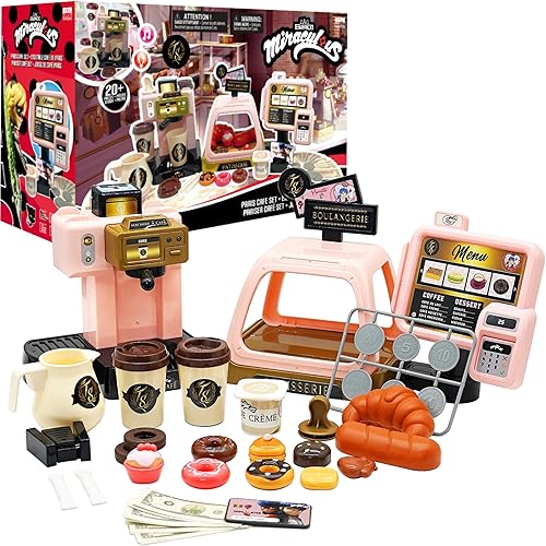 Miraculous Ladybug - Juego de café de París, máquina de café de juego de rol de simulación y caja registradora interactiva con sonido y luz,