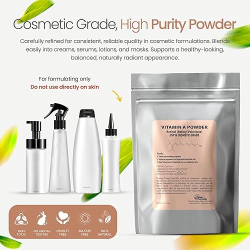 Miniatura 7 de Talsen Chemicals Vitamina A Polvo Retinyl Palmitate, Retinol puro en polvo Vitamina A USP y grado cosmético (1 onza0.99oz)