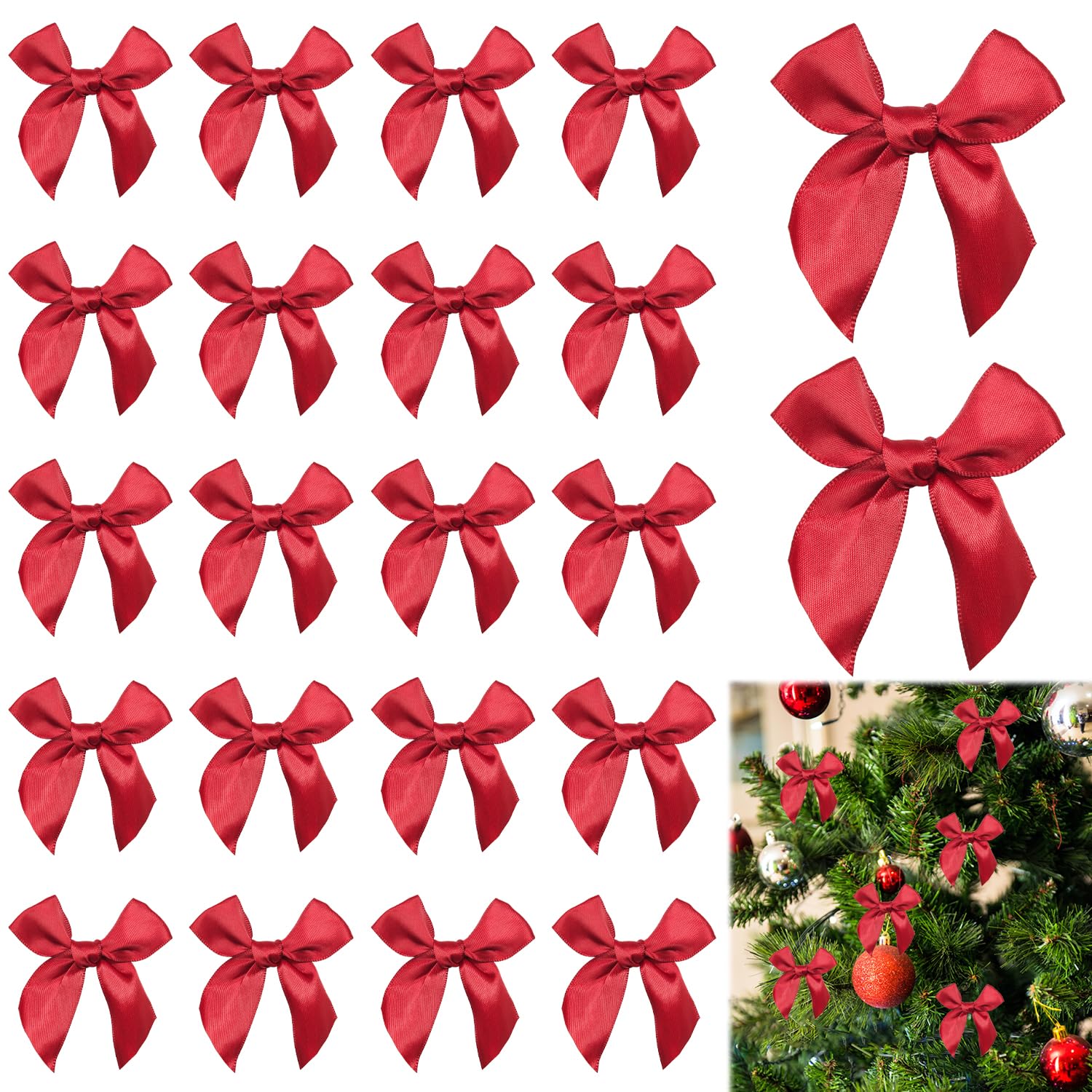 30 Lazos Rojos, Lazos para Árbol de Navidad, Accesorios para Envolver Regalos, Pequeños Lazos Rojos para Manualidades, Boda y Decoración Navideña
