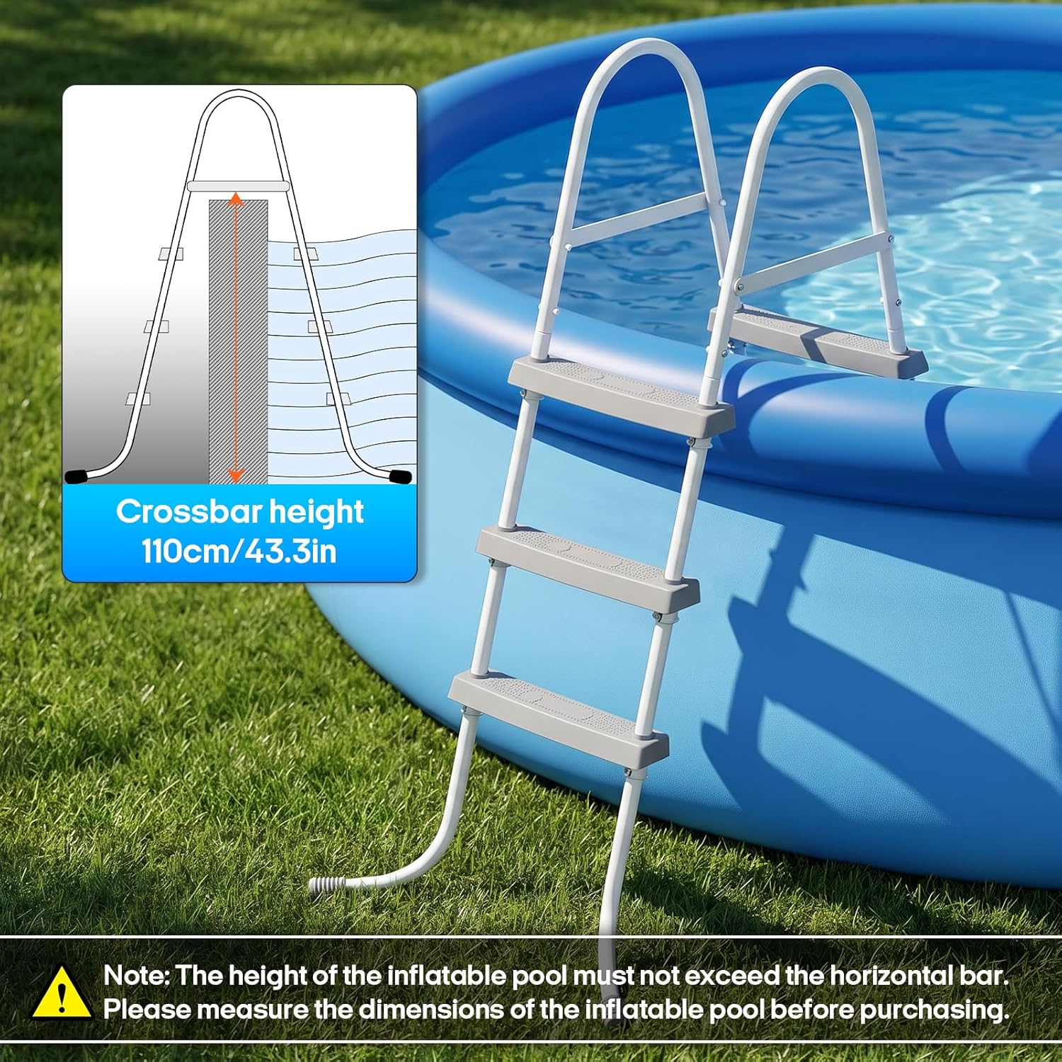 Above Ground Pool Ladder, 42'' Pool Ladder, Swimming Pool Frame Ladder, 3-Steps, Suitable for Pools up 42 Inches deep Above Ground,Anti Slip Feet & Wide Steps