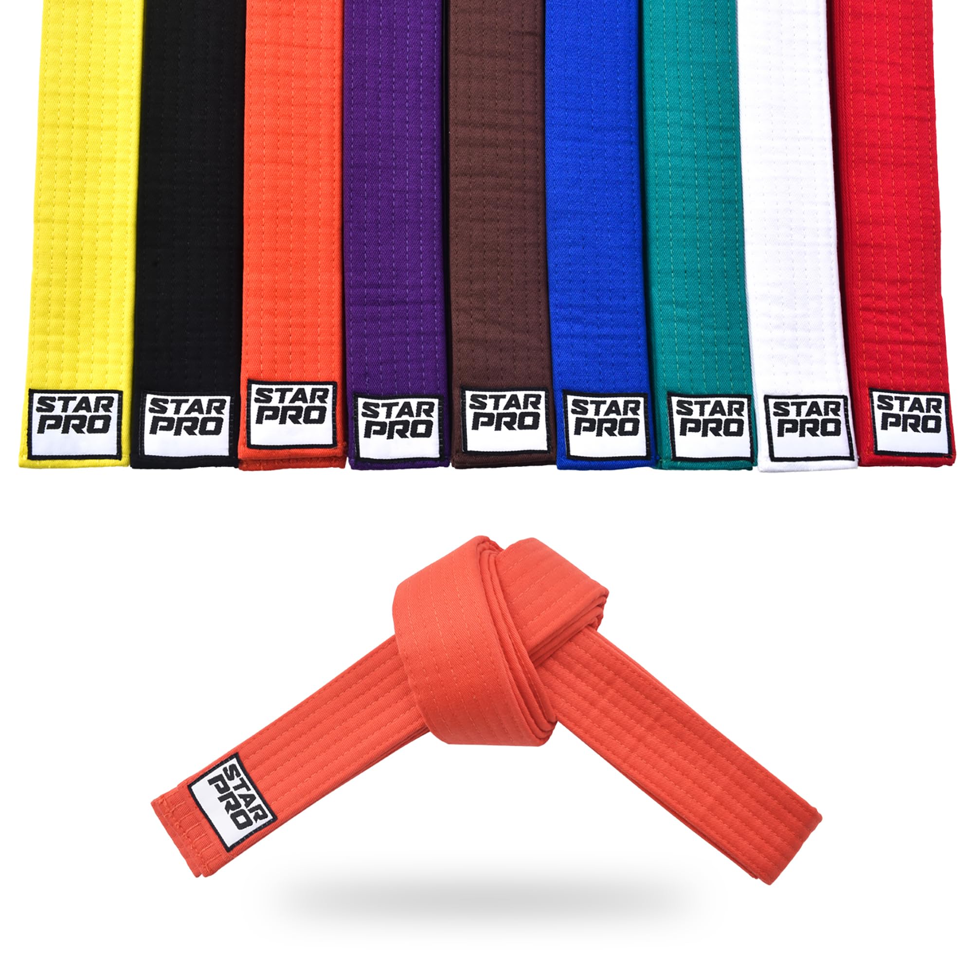 Starpro Martial Arts Training Belt for Karate Judo BJJ Taekwondo - Durable Cotton Polyester Blend for Kids & Adults - Vibrant Colors Orange