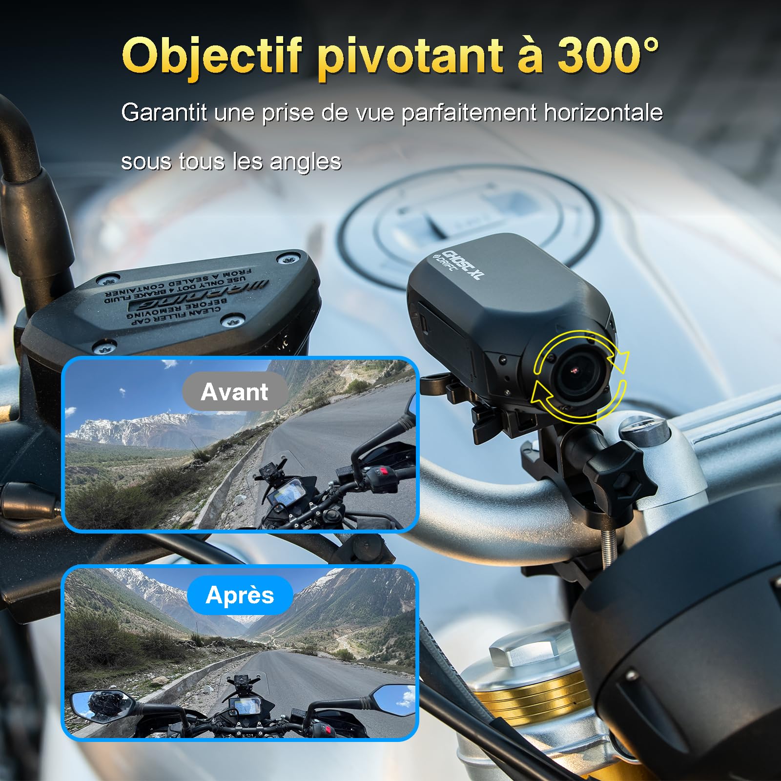 Drift Ghost XL - Camera Sport Moto, Batterie 9h, Objectif Rotatif 300°, Grand Angle 140°, Étanche IPX7