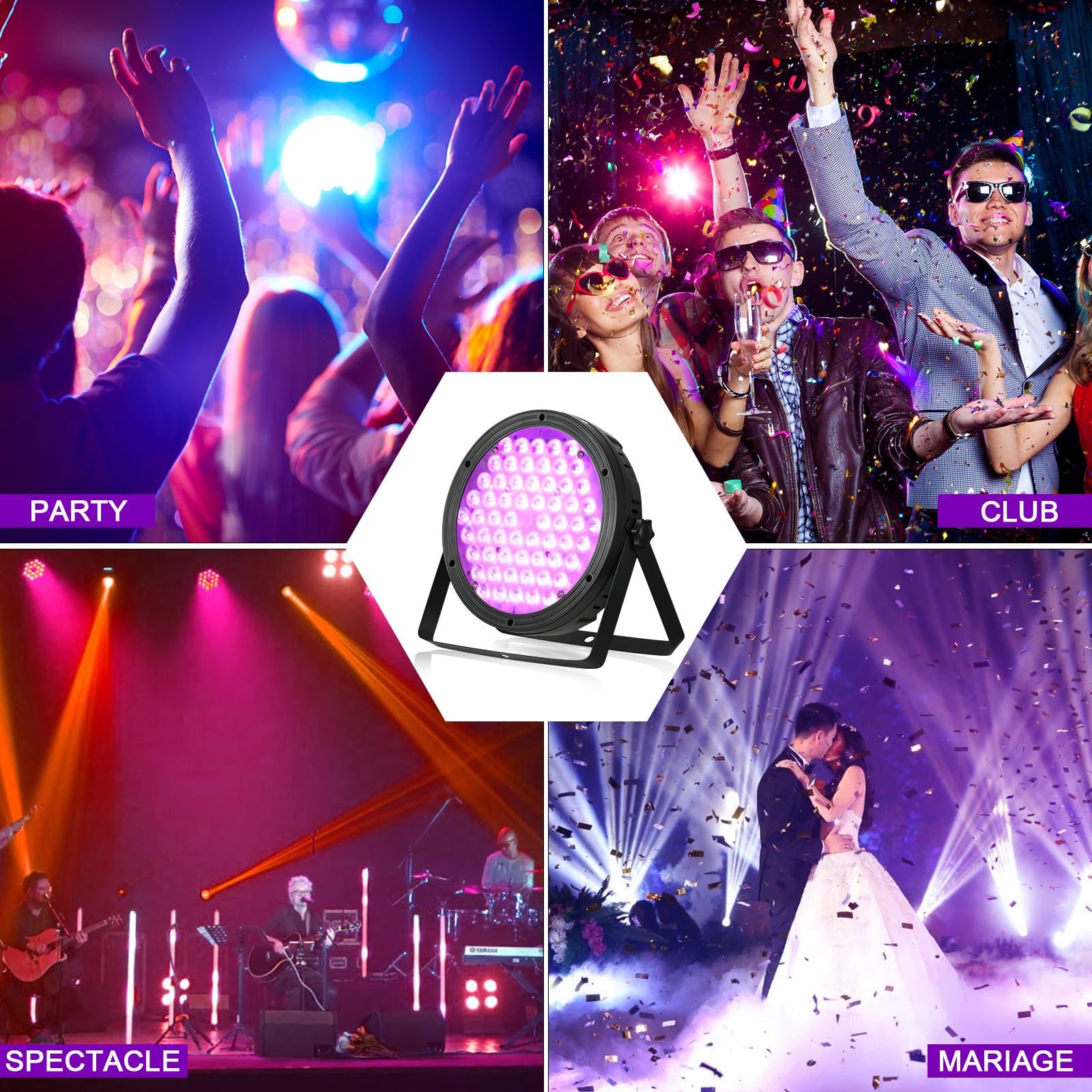 BETOPPER 120W Par LED RGBW 4 en 1 Lumiere Soiree avec DMX512, 3500Lm Lyre Led Jeux de Lumiere pour Soiree, Lumière DJ Eclairage de Scène pour Bar, Disco,Mariage, Fête, 2Pcs