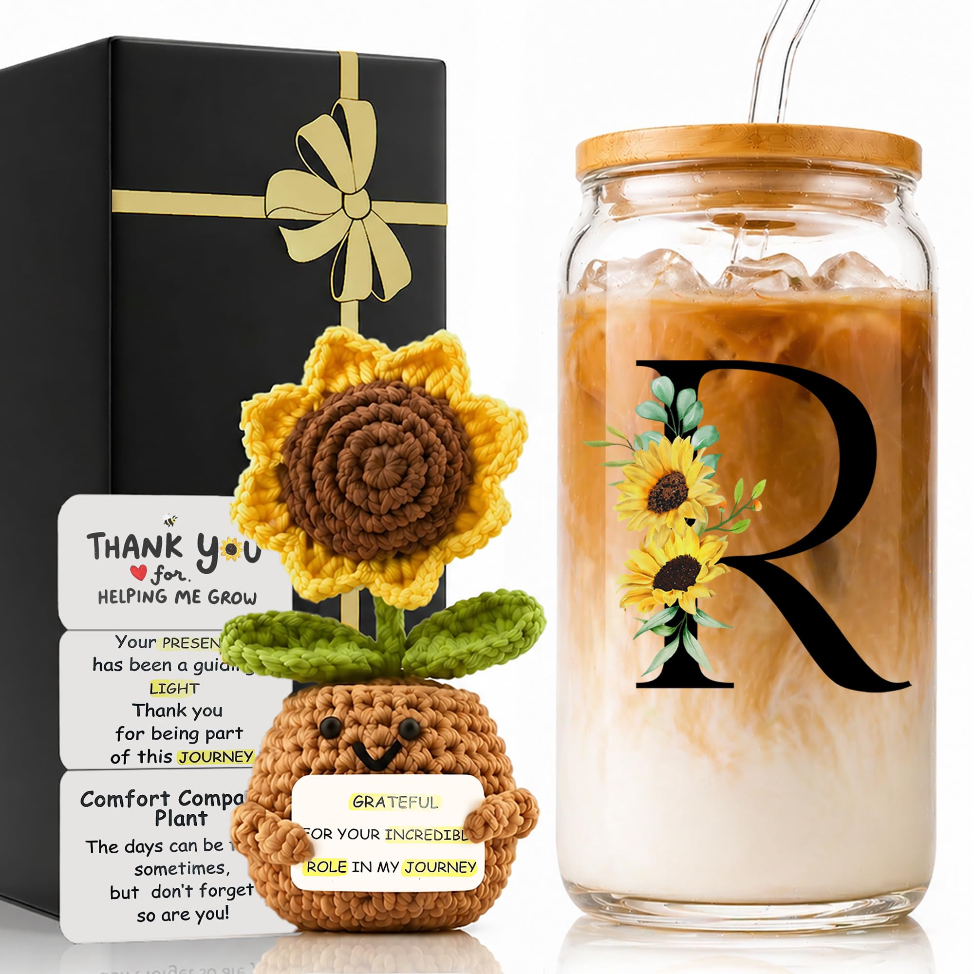 MNZZ Personalized Glass Cup & Sunflower Plush