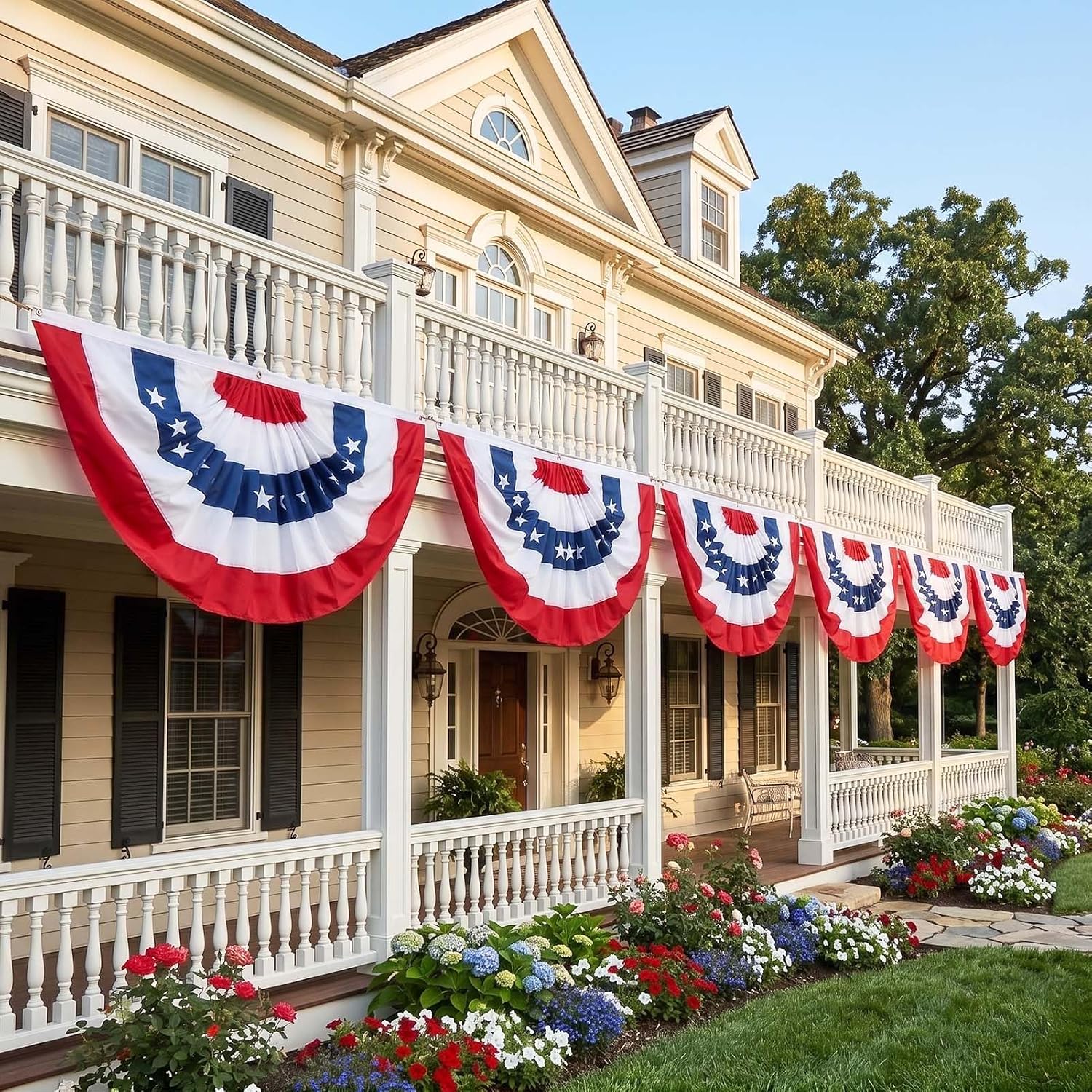 Homissor Bunting Flags Outdoor 3x6 Ft American Flag Buntings for Outside USA US Pleated Fan Flag Embroidered Stars for 250 Year Anniversary Patriotic, Memorial Day, 4th of July Independence Day
