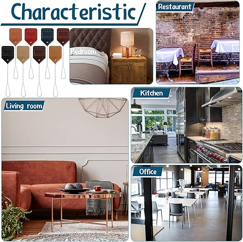 Miniatura 7 de Paquete de 8 matamoscas de cuero artificial de 17 pulgadas, matamoscas manual resistente con mango largo, matamoscas rústico para cocina, hogar,