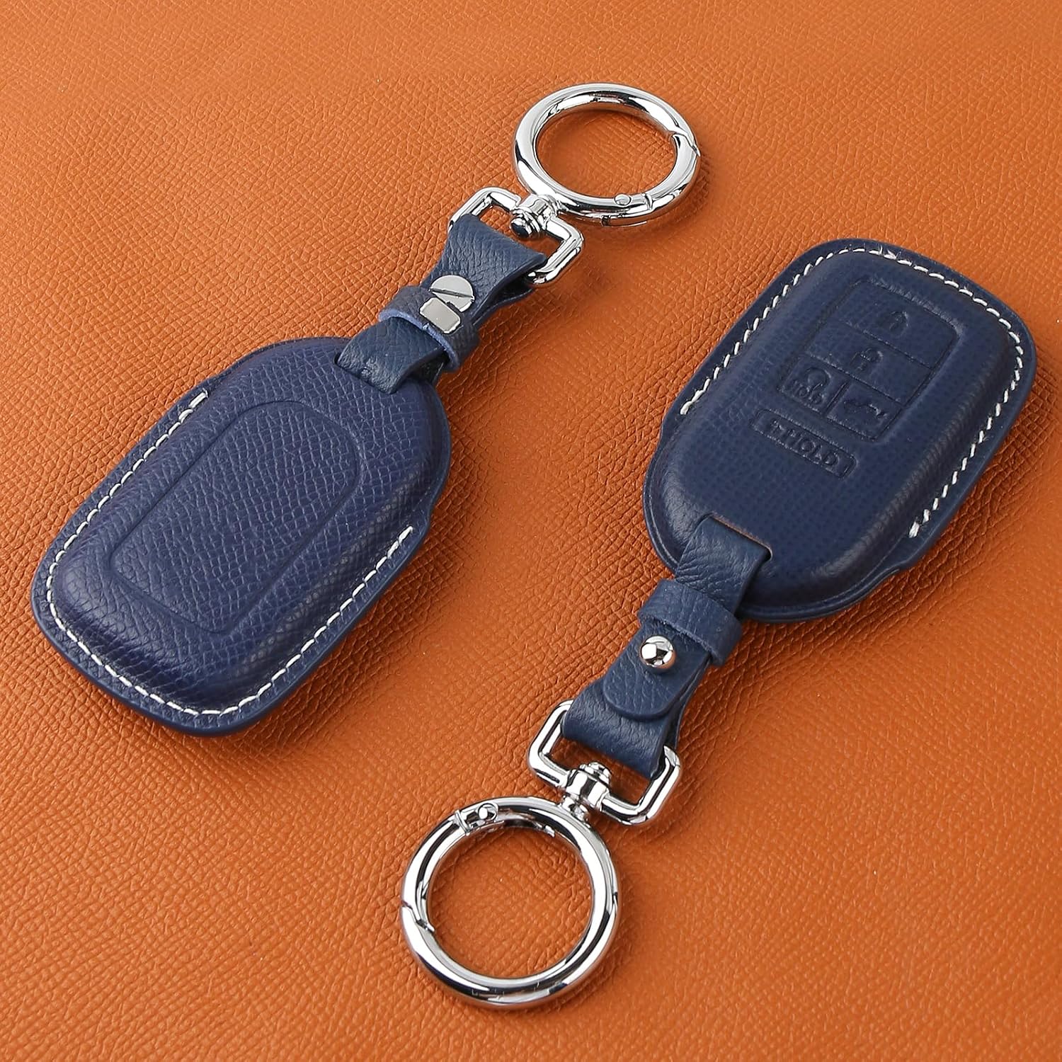 for Honda Leather Key Fob Cover with Keychain Compatible with Honda Civic, Accord, Pilot, CR-V, HRV, CRZ,Fit, Odyssey, Ridgeline, Clarity EX EX-L Smart key (Blue)