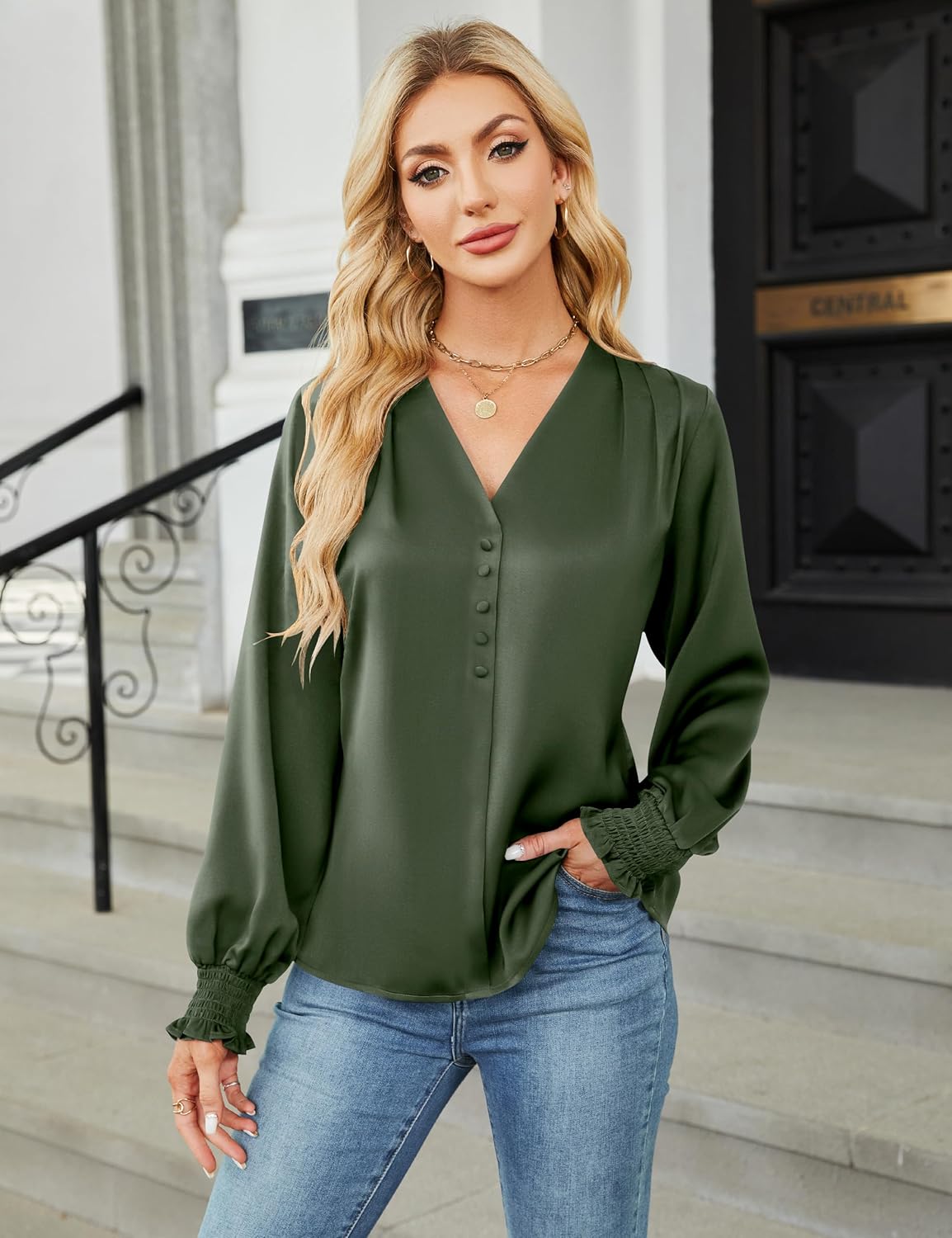 BMJL Women's Blouses Dressy Casual Satin Silk Long Sleeve Shirts Business Casual Tops - Image 2